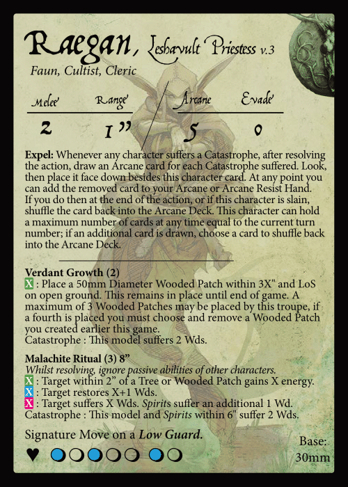 Raegan, Leshavult Priestess stat card